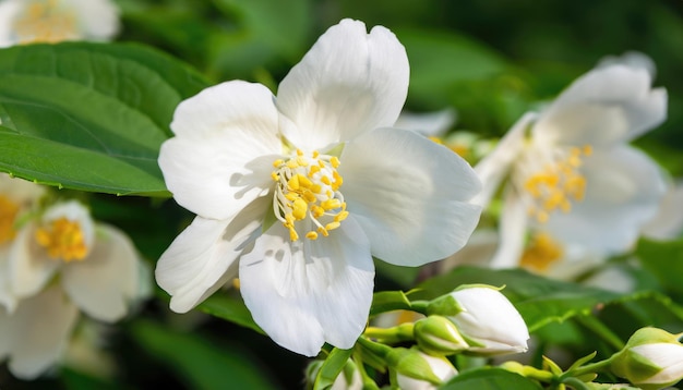 写真 コピースペースのある庭に咲くジャスミンの花