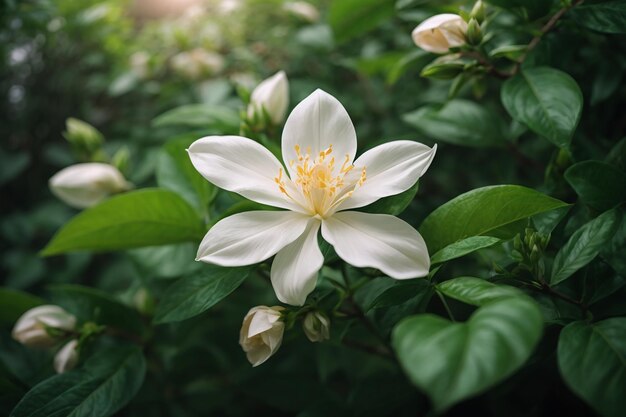 Jasmine flower on greenery