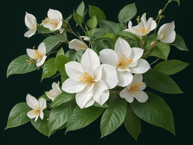 jasmine flowers on a branch with leaves