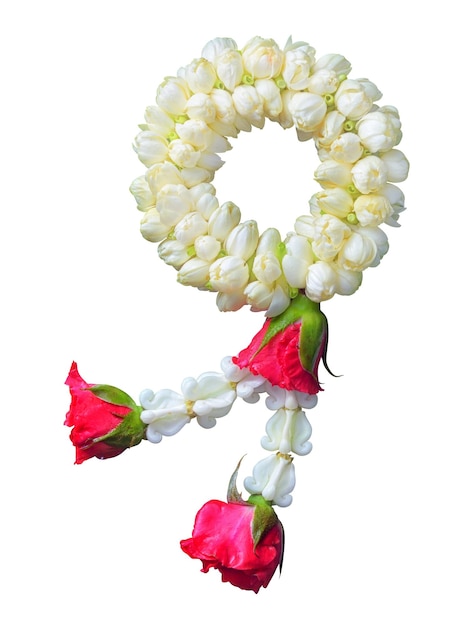 클리핑 패스와 함께 흰색 배경에 태국에서 어머니의 날의 재스민 화환 상징