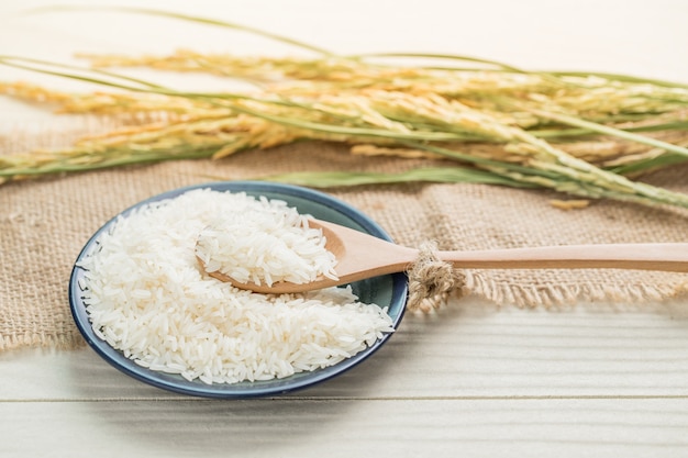 jasmine rice in the blue plate