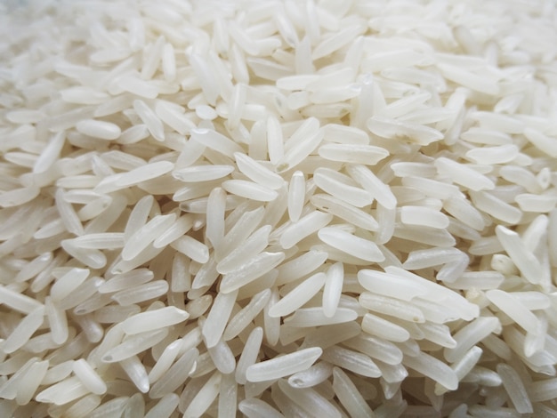 Jasmine rice on white background, close up