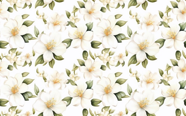 Jasmine Watercolor Seamless Pattern Background