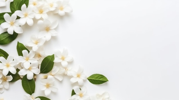 Jasmine white flowers on white background AI generated