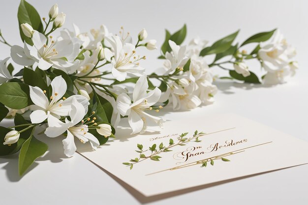 Photo jasminum auriculatum flower twig with wedding card