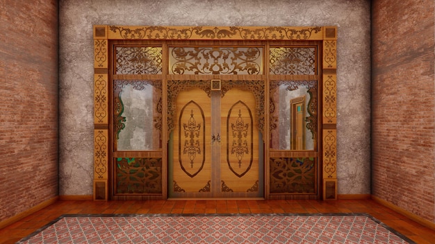 Javanese traditional doors and windows, with unfinished walls, 3D Rendering