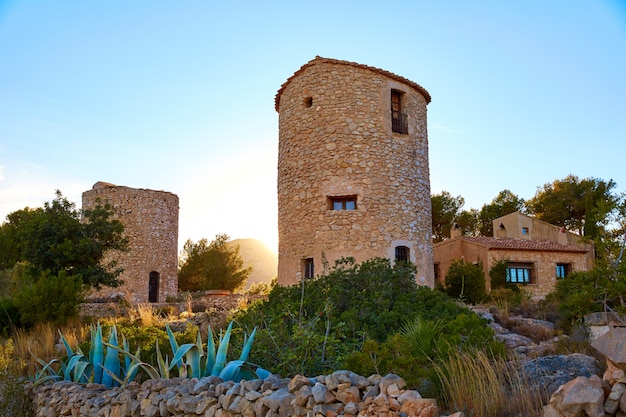 Javea Xabia el molins at sunset in Alicante