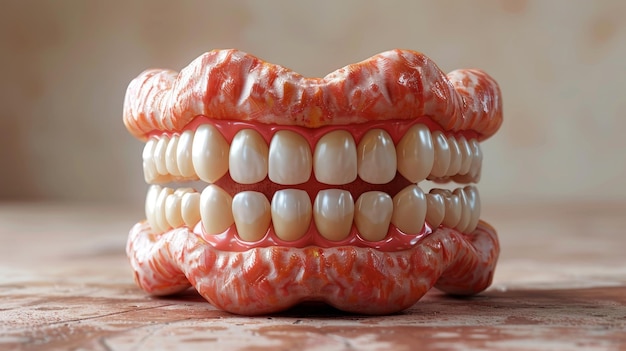 Photo the jaw with the teeth is on the table 3d illustration