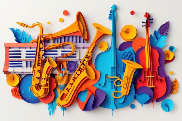 Jazz band musical instruments world music day poster abstract invitation