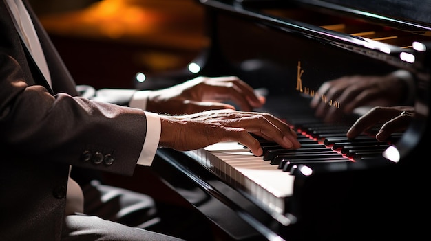 a jazz pianist playing a grand piano