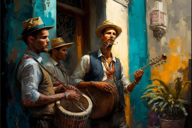 Jazzband havana straatolieverfschilderij