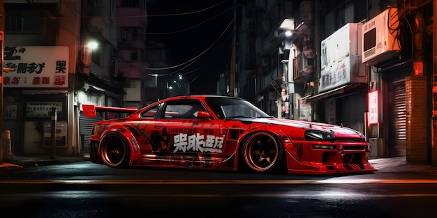 Photo jdm car in japanese city street at night