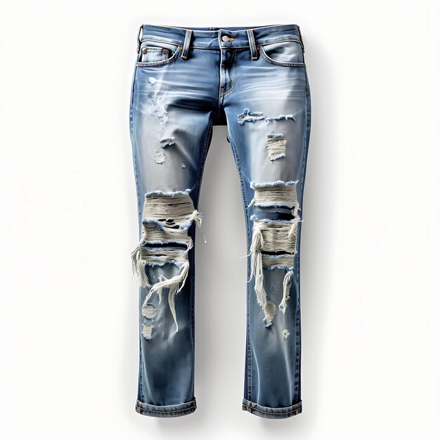 Jeans Denim Distressed Design Style for Women All Ages Slim Fashions Clothers on Clean Background