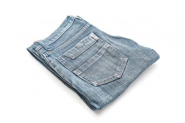 jeans folded on white background