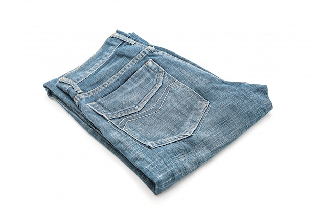 jeans folded on white background