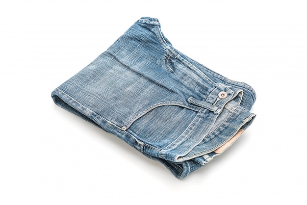 jeans folded on white background