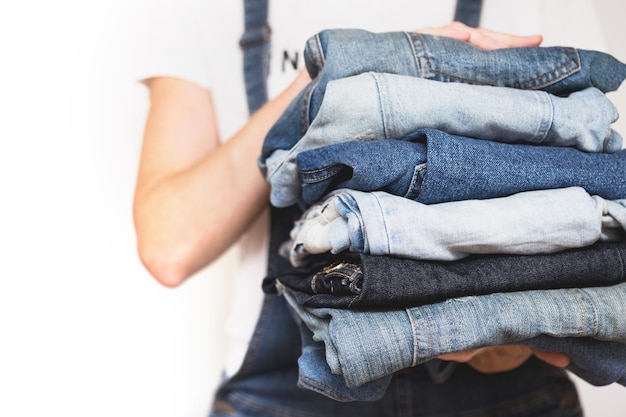 Jeans in her hands