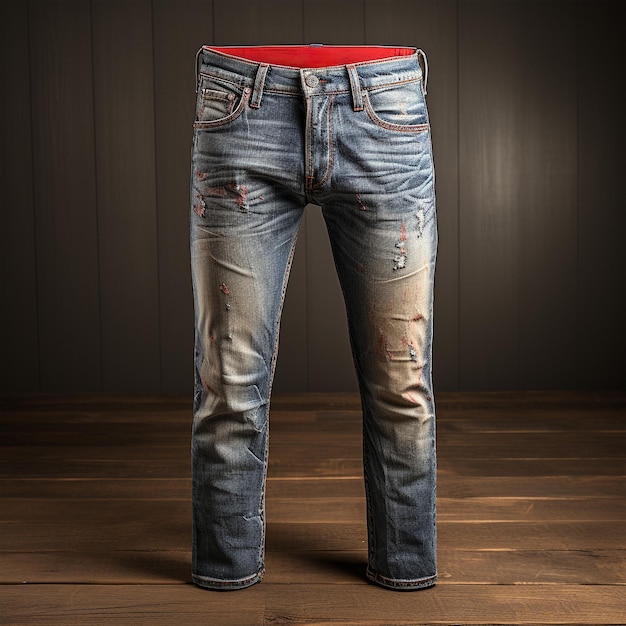 Jeans photo with wood background