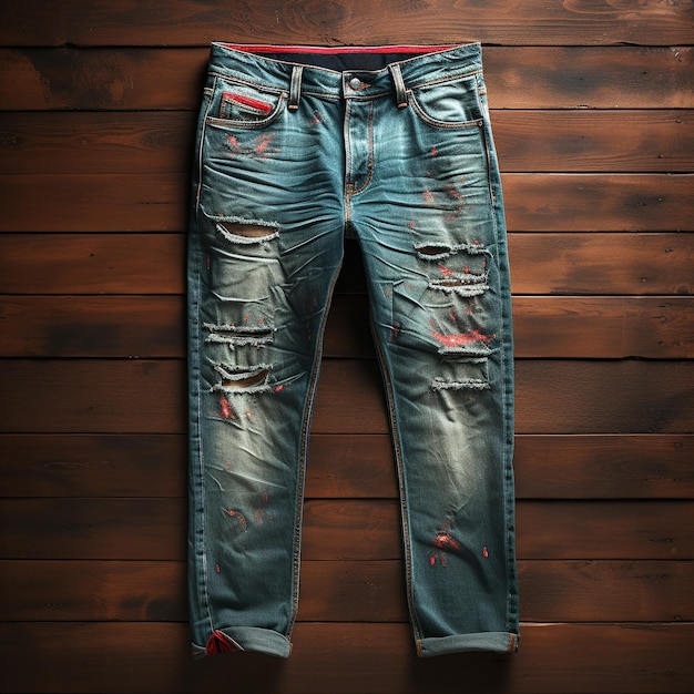 Jeans photo with wood background