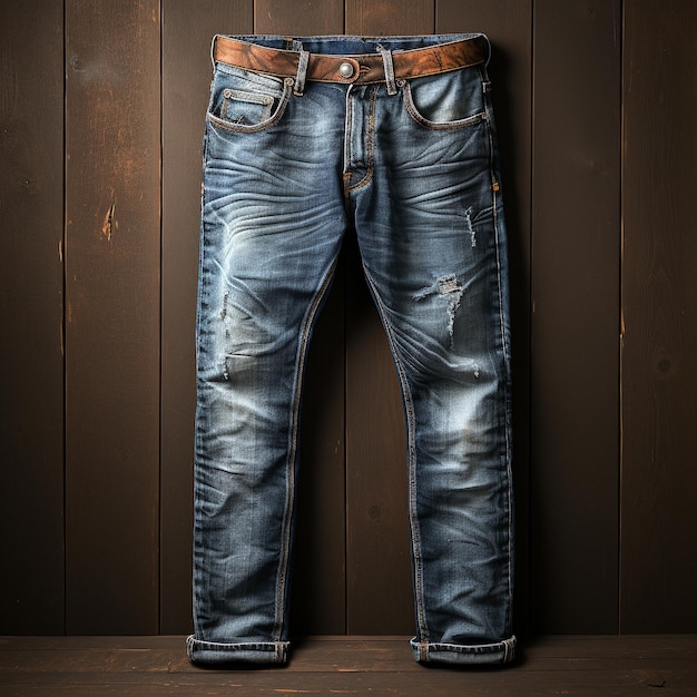 Jeans photo with wood background