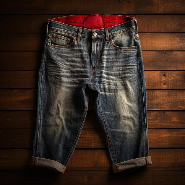 Jeans photo with wood background