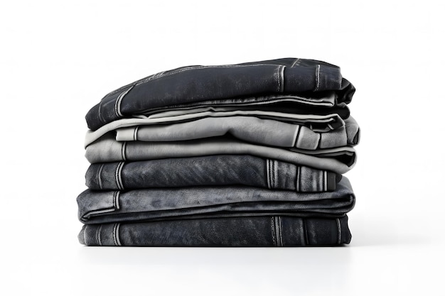 Photo jeans trousers stack on white background neural network ai generated