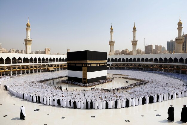 Photo jeddah saudi arabia 27 february 2023 muslim pilgrims at the kaaba in the haram mosque of mecca saudi arabia in the morning performing umrah