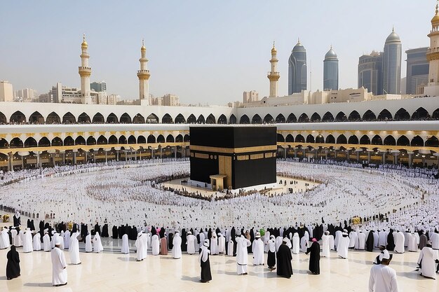 Jeddah Saudi Arabia 27 February 2023 Muslim Pilgrims at The Kaaba in The Haram Mosque of Mecca Saudi Arabia In the morning performing umrah