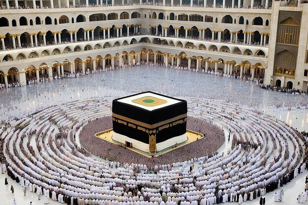 Jeddah Saudi Arabia 27 February 2023 Muslim Pilgrims at The Kaaba in The Haram Mosque of Mecca Saudi Arabia In the morning performing umrah