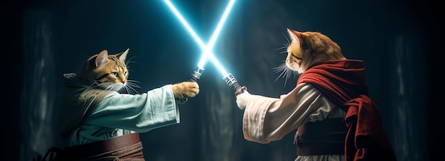 Jedi katten duel AI gegenereerd beeld