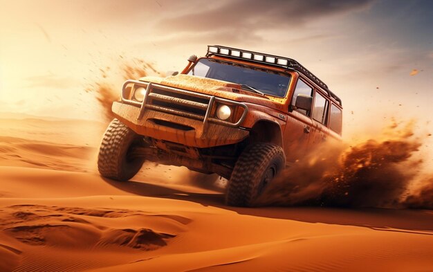 Jeep 4x4 off road vehicle dune bashing Generative AI