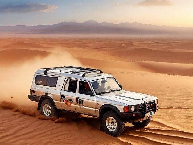 Foto jeep 4x4 offroad auto d'avventura nel deserto ai generato