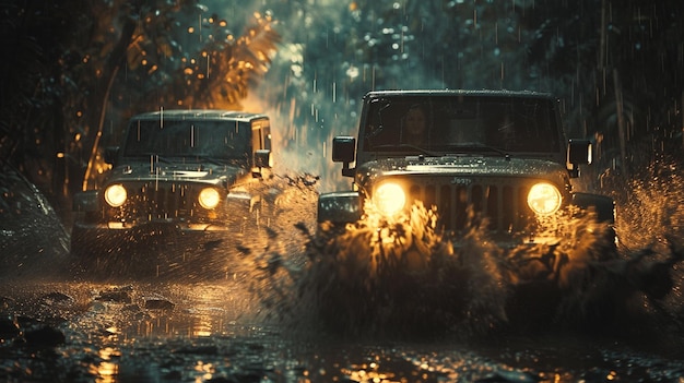 A jeep crashing in jungle epic shot