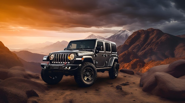 Jeep Rubicon on mountain