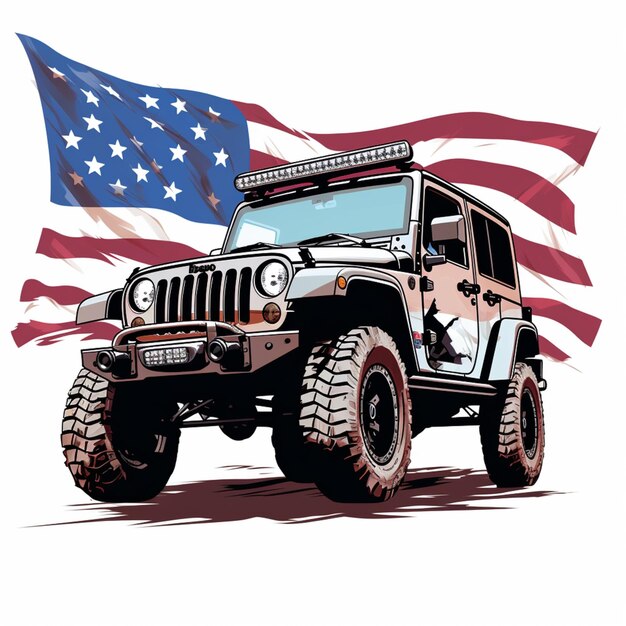 Photo jeep with american flag on the back generative ai