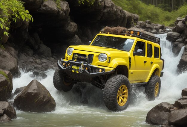 Jeep Wrangler in forest Jeep Wrangler is one of the most popular tourist attractions in Thailand