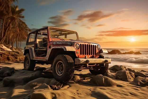 Photo a jeep39s beachside escape