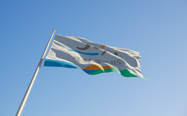 Jeju Korea flag low angle. 3D artwork