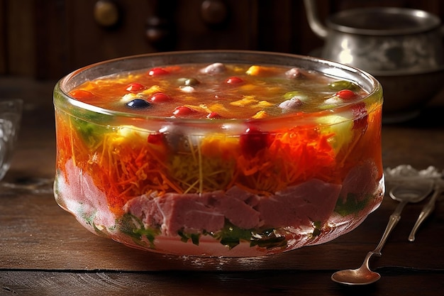 Jellied Dish Showcasing a Mix of Meat and Veggies