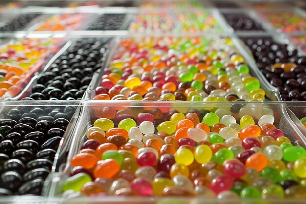 Photo jelly beans in a mock up art gallery exhibiting sweetness