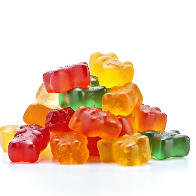 Желевые медведи, изолированные на белом фоне Сладкие и кислые конфеты