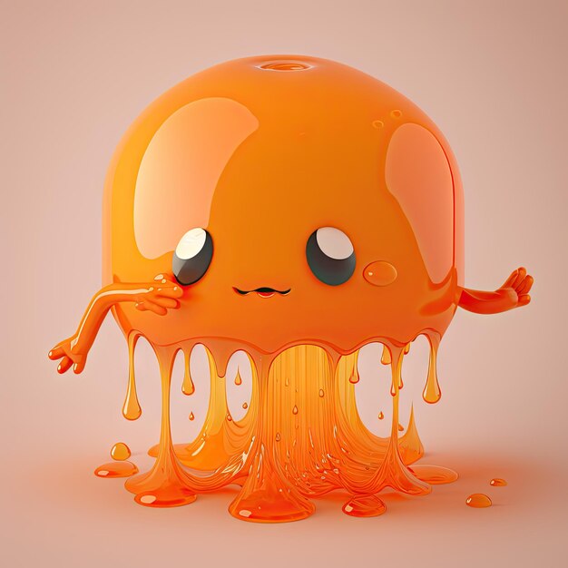 Jelly bubblegum orange character jelly candy ai generated ui game personage Fresh juicy summer bubble gum cute monster with funny face fruit with big eyes sugar cartoon baby