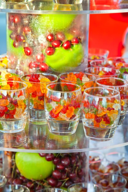 Jelly candies and fresh fruits