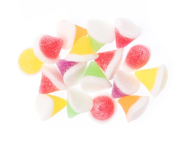 Jelly candies, sweets with sugar isolated on white background