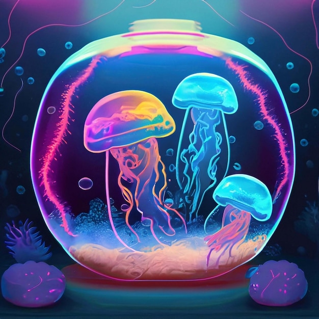 Jelly fish in deep ocean