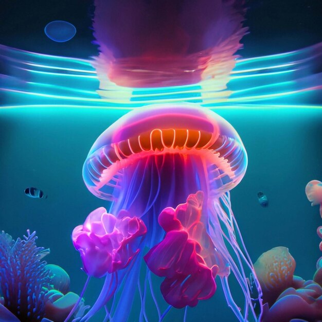 Jelly fish in deep ocean