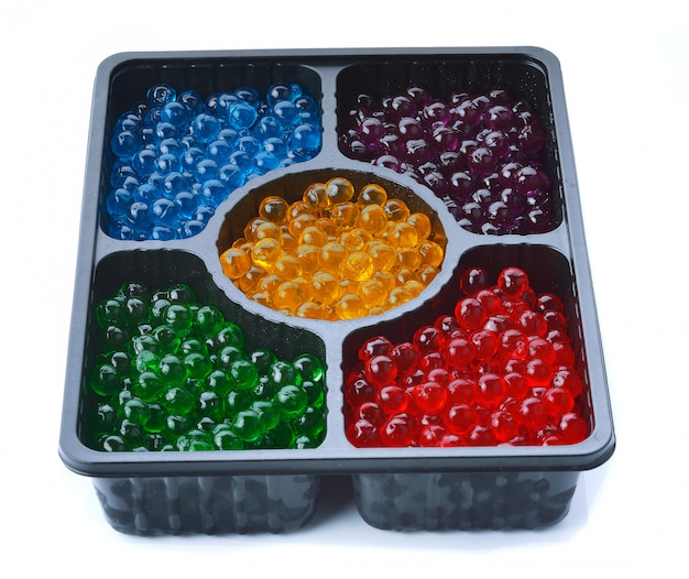 Jelly glass beads on tray