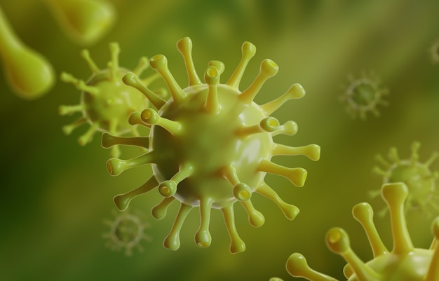 Jelly Green Virus, 3D Render Illustration, Microscopic Dangerous Virus