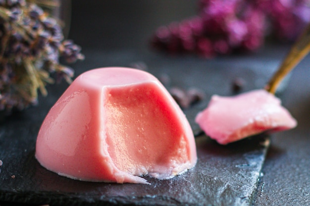 Jelly pink pannacotta sweet dessert