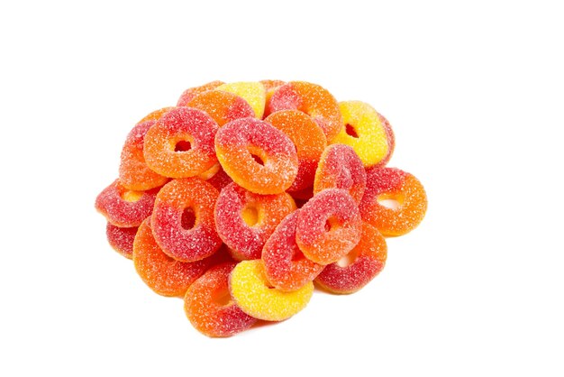 Jelly rings isolated on white background Orange rings